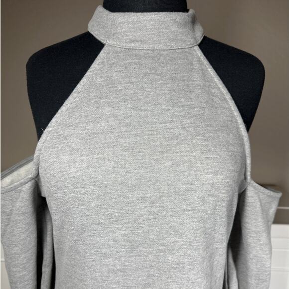 Michael Costello x Revolve Cold Shoulder Mini Dress Gray Designer Sweatshirt M - Picture 4 of 16